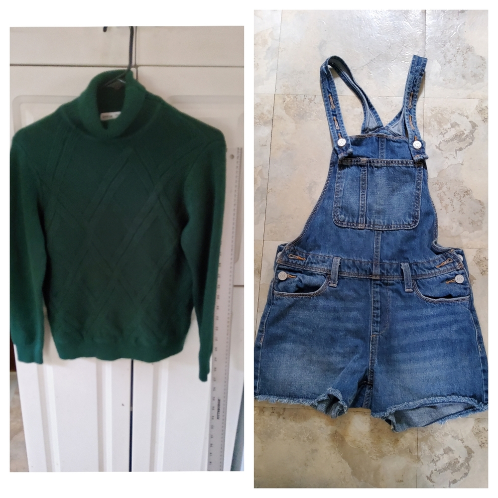 Girls Clothing Assortment (3 Shirts, 2 Sweaters, Overall Shorts) - Picture 2 of 10